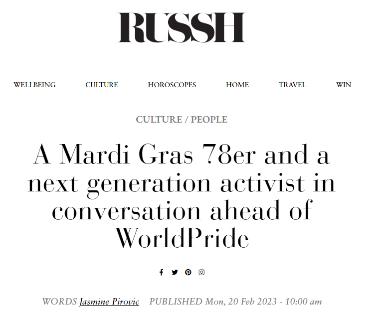 RUUSH: A Mardi Gras 78er and a next generation activist in conversation ahead of WorldPride