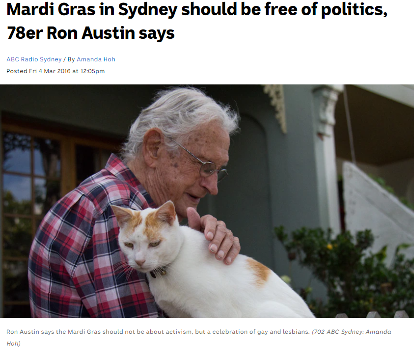 ABC News: Mardi Gras in Sydney should be free of politics, 78er Ron Austin says