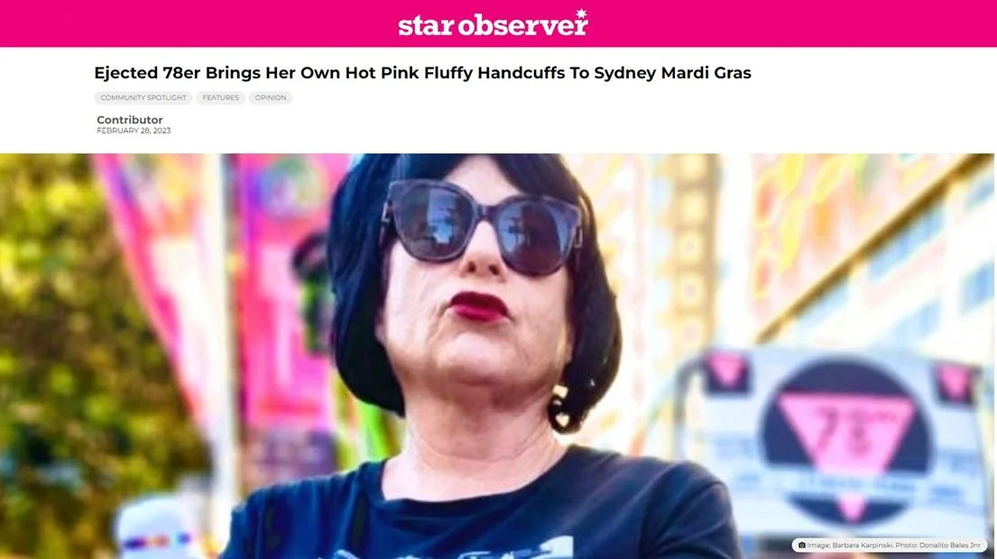 Star Observer: Ejected 78er Brings Her Own Hot Pink Fluffy Handcuffs To Sydney Mardi Gras