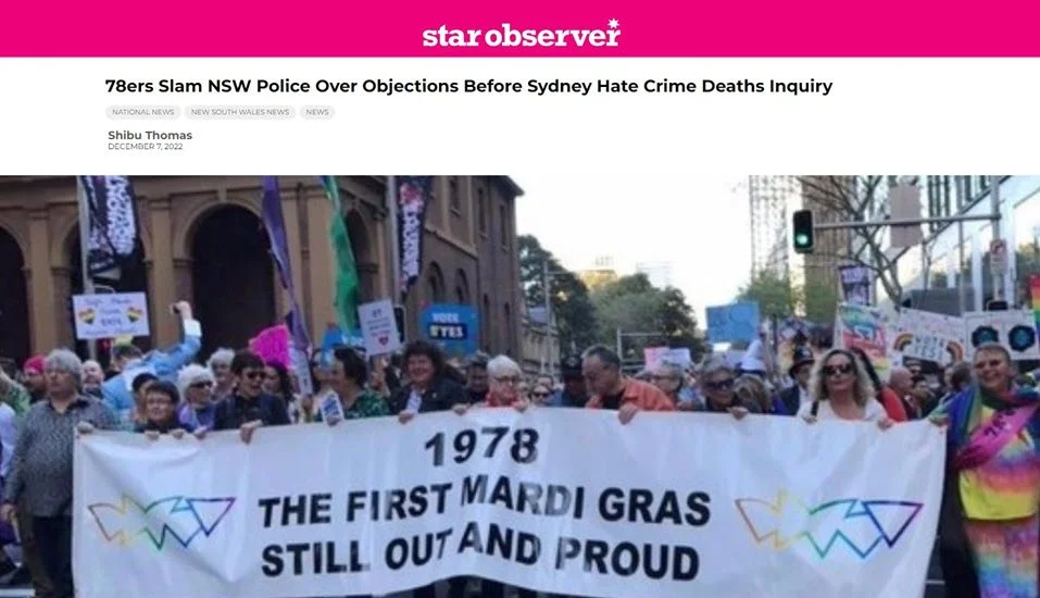 Star Observer: 78ers Slam NSW Police Over Objections Before Sydney Hate Crime Deaths Inquiry