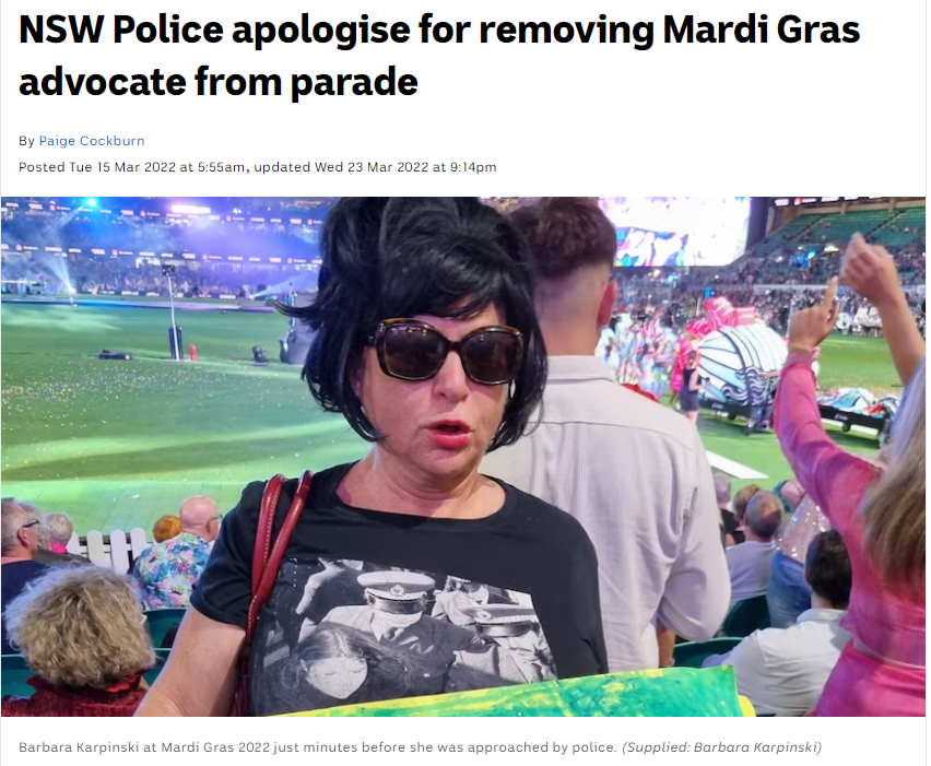 ABC News: NSW Police apologise for removing Mardi Gras advocate from parade