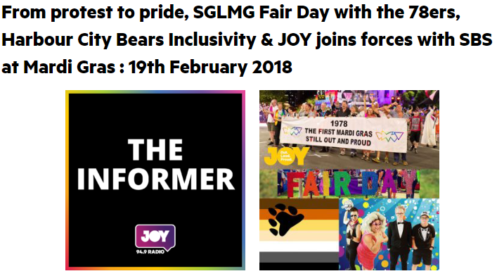 JOY 94.9: From protest to pride, SGLMG Fair Day with the 78ers, Harbour City Bears Inclusivity &amp; JOY joins forces with SBS at Mardi Gras