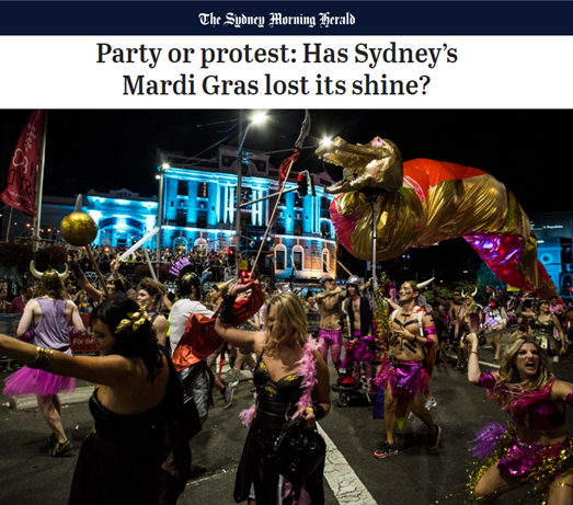 SMH: Party or protest - Has Sydney’s Mardi Gras lost its shine?