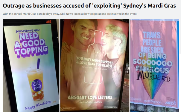 SBS: Outrage as businesses accused of 'exploiting' Sydney's Mardi Gras