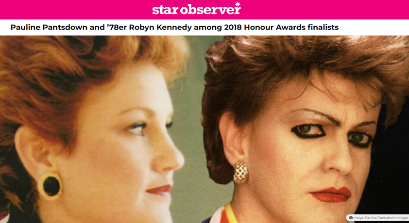 Star Observer: Pauline Pantsdown and ’78er Robyn Kennedy among 2018 Honour Awards finalists