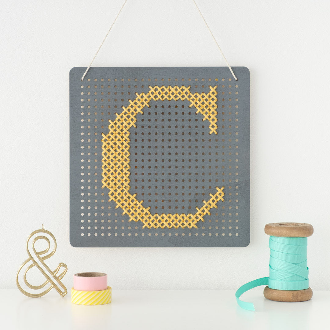 Grey Cross Stitch Pegboard Wall Art Board DIY Craft Kit by Cotton Clara
