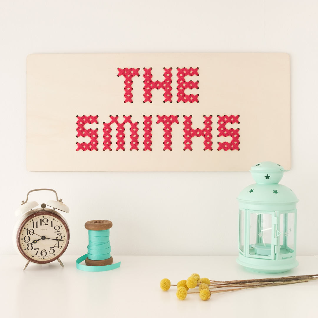 Family Name Cross Stitch Board DIY Wall Art Kit by Cotton Clara