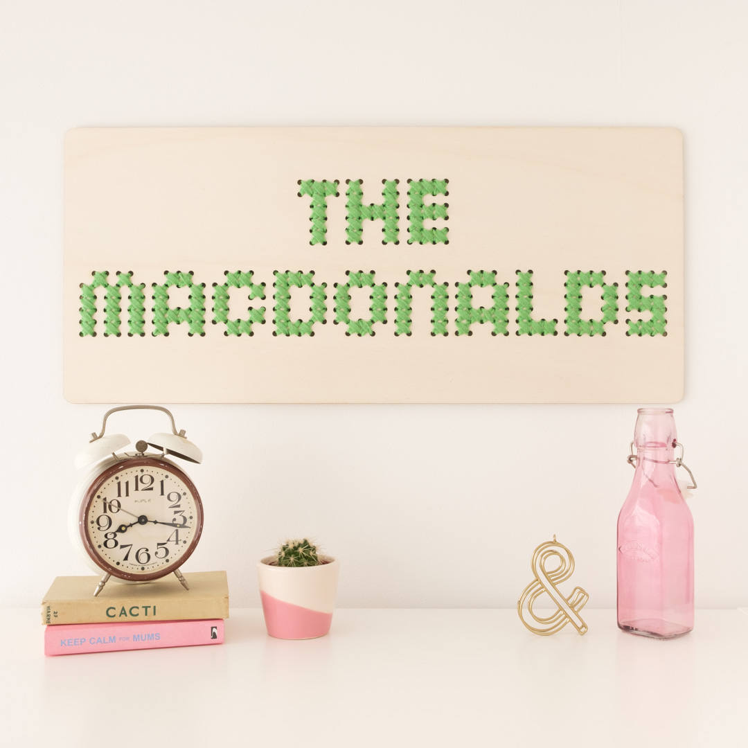 Family Name Cross Stitch Board DIY Wall Art Kit by Cotton Clara