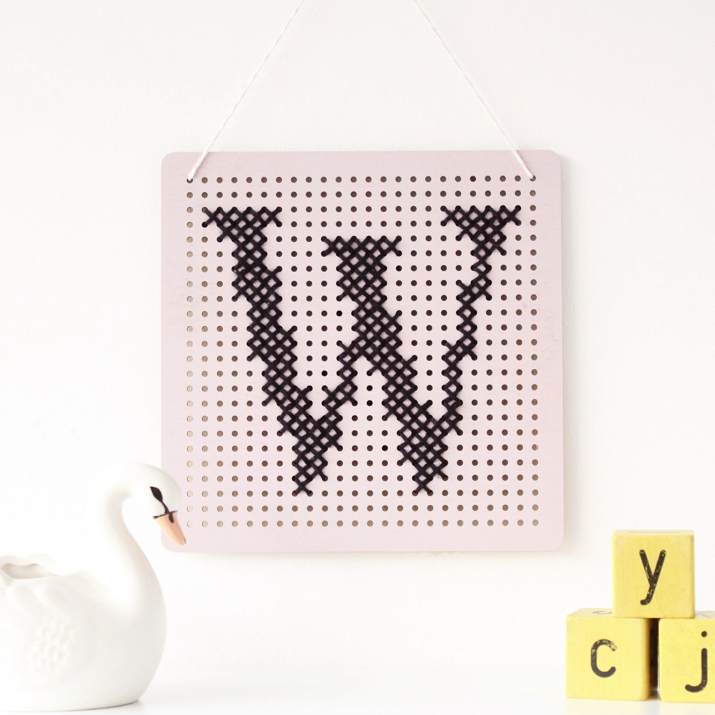 Cross Stitch Pegboard Wall Art Blush Pink by Cotton Clara