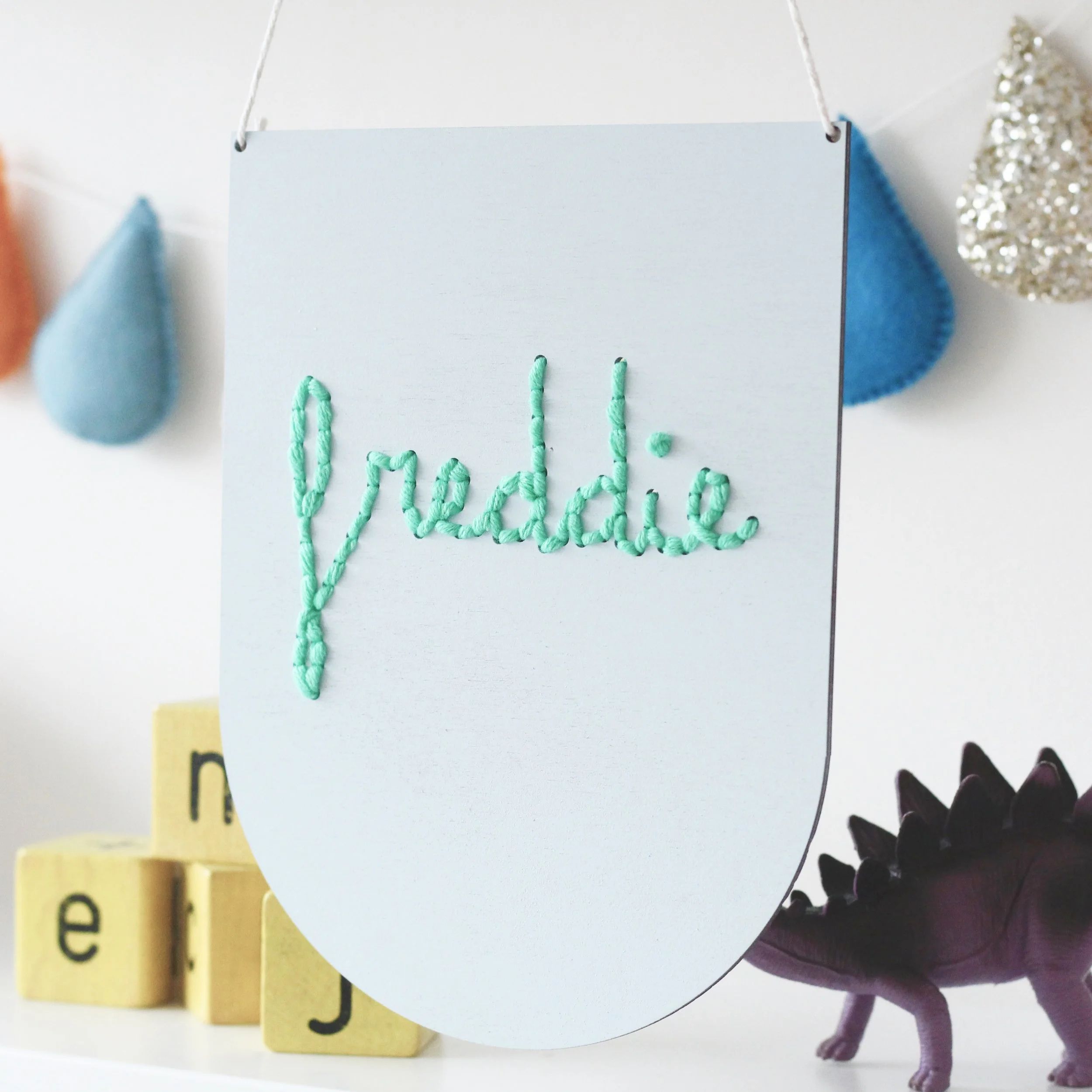 Personalised Wooden Laser Cut Banner Embroidery Kit by Cotton Clara