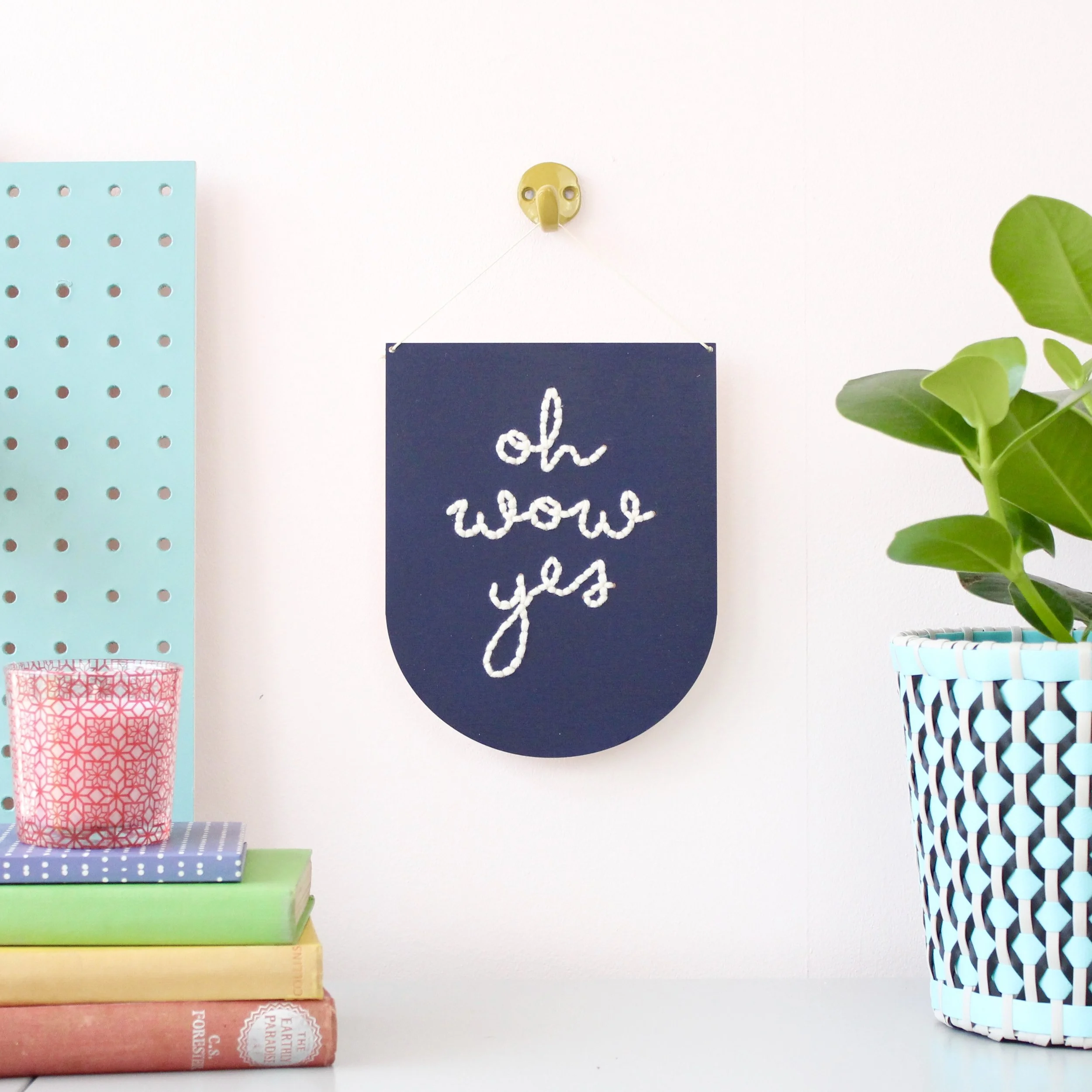'Oh wow yes' Large Script Embroidery Board Kit by Cotton Clara