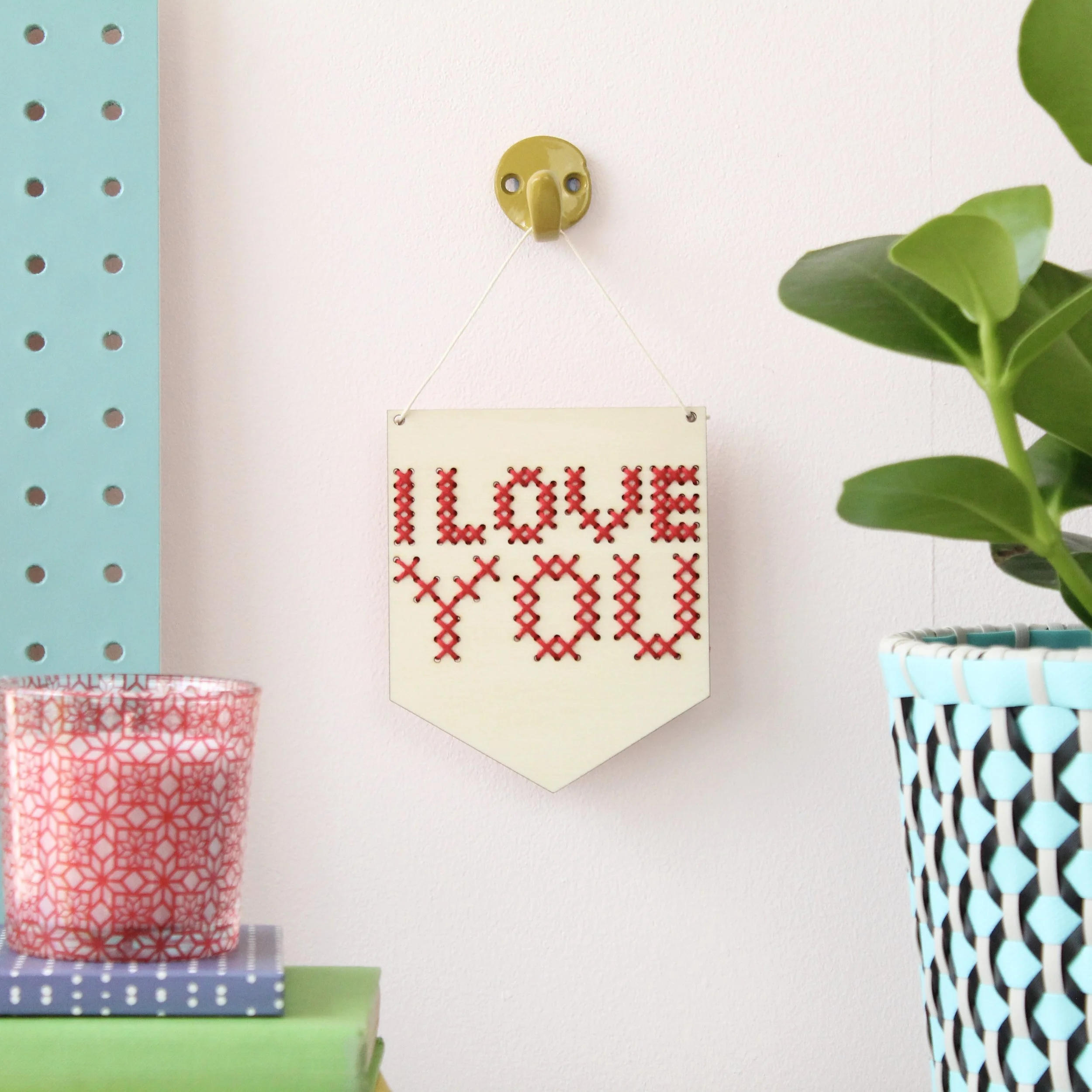 'I Love You' Mini Cross Stitch Embroidery Board Kit by Cotton Clara