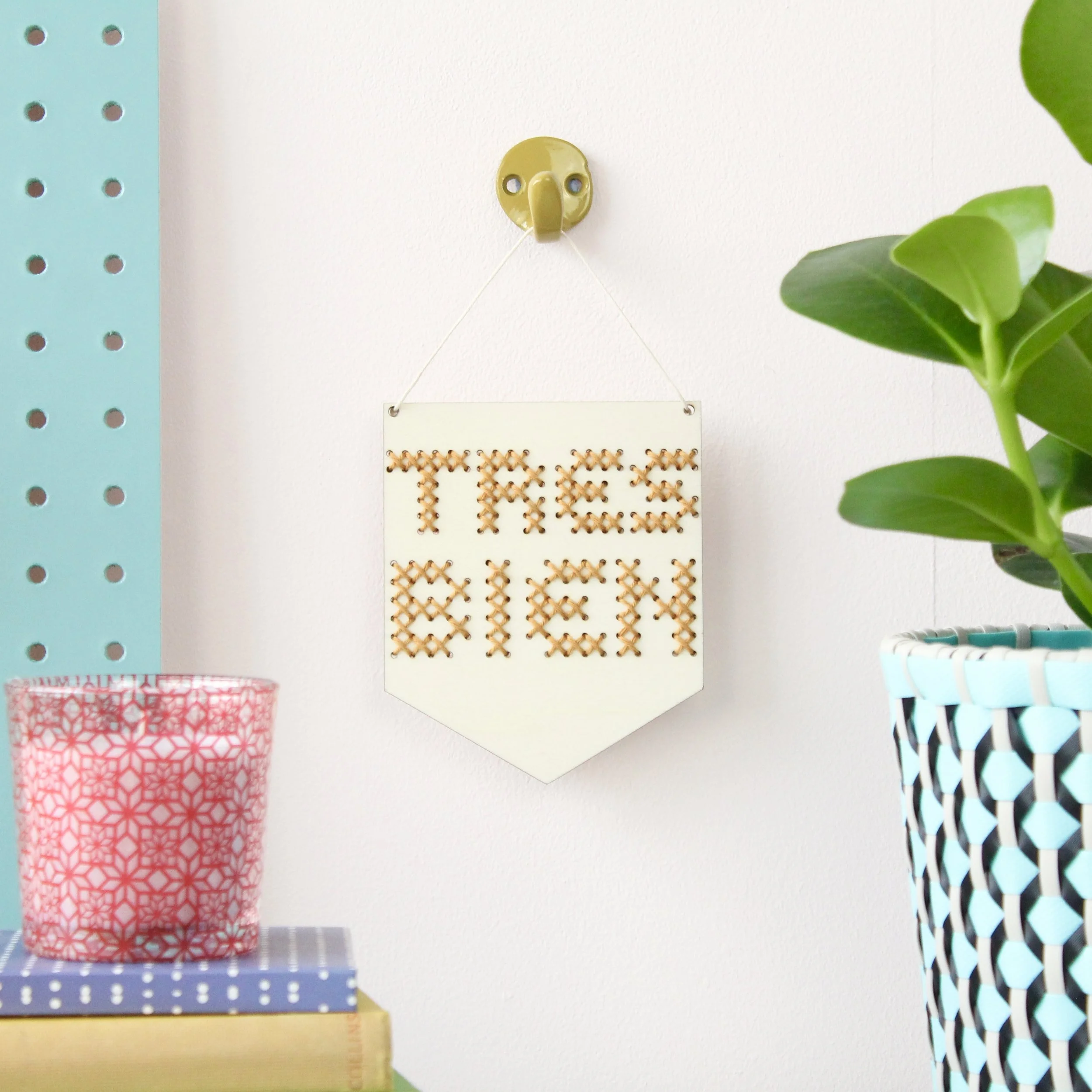 'Tres Bien' Mini Cross Stitch Embroidery Board Kit by Cotton Clara