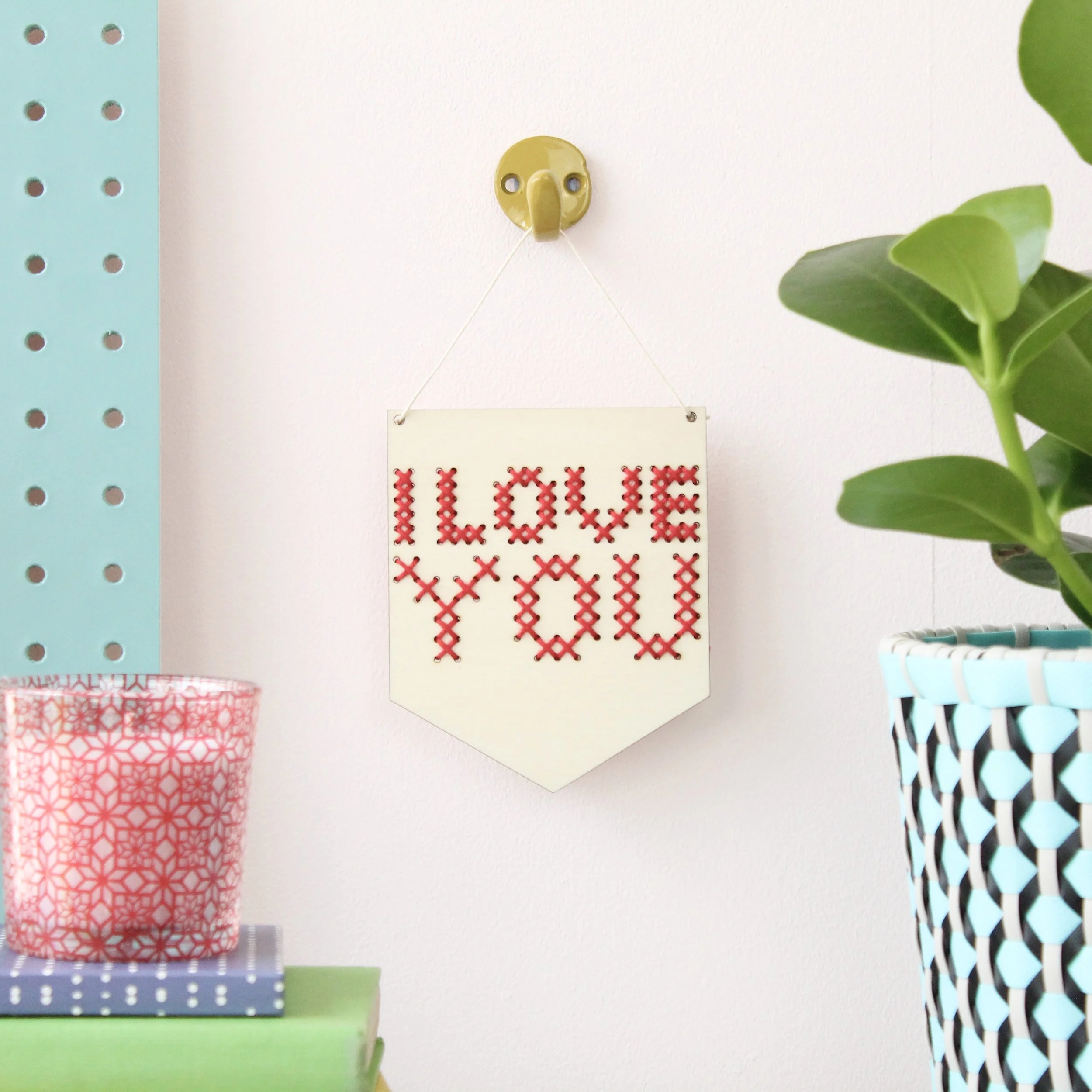 'I Love You' Mini Cross Stitch Embroidery Board Kit by Cotton Clara