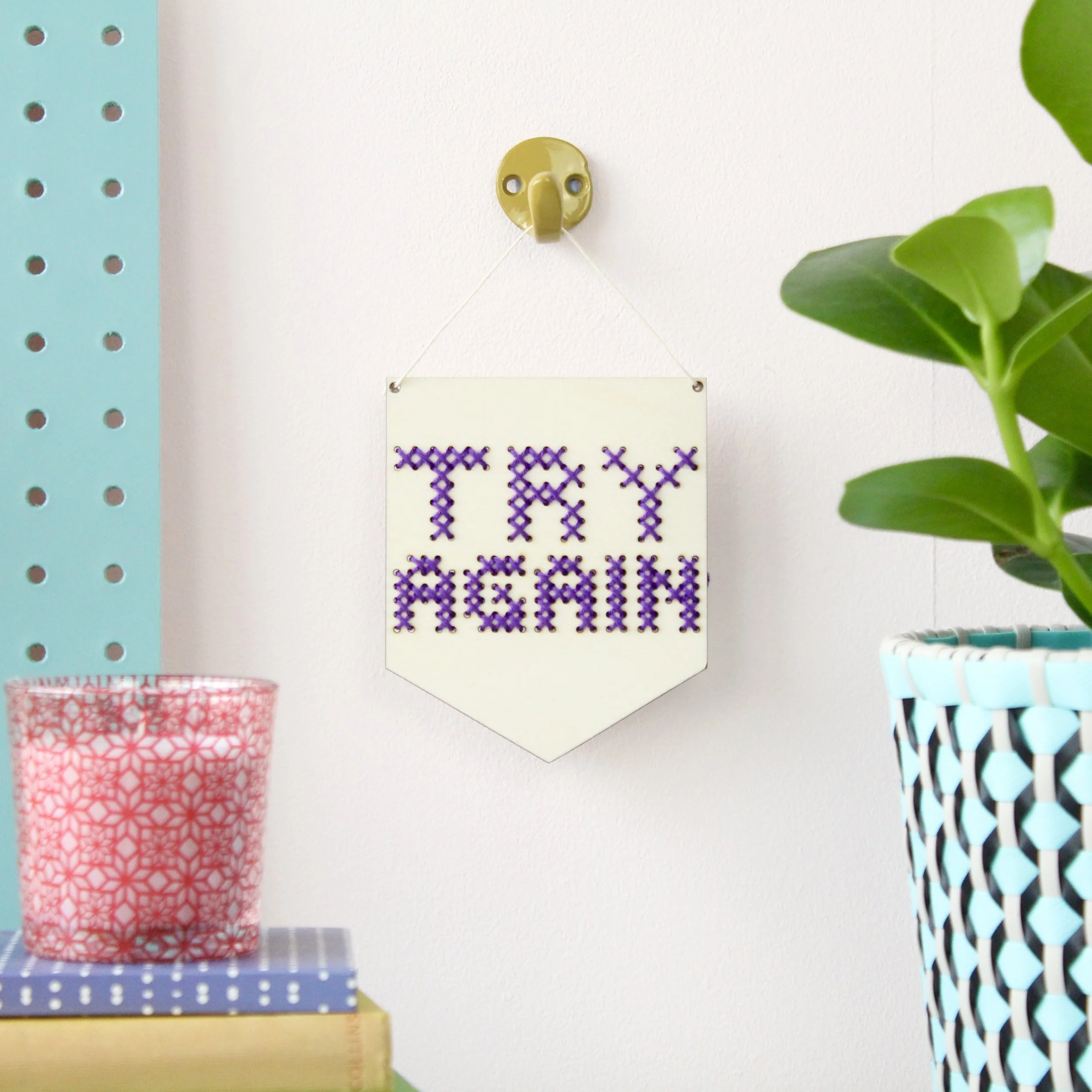 'Try Again' Mini Cross Stitch Embroidery Board Kit by Cotton Clara