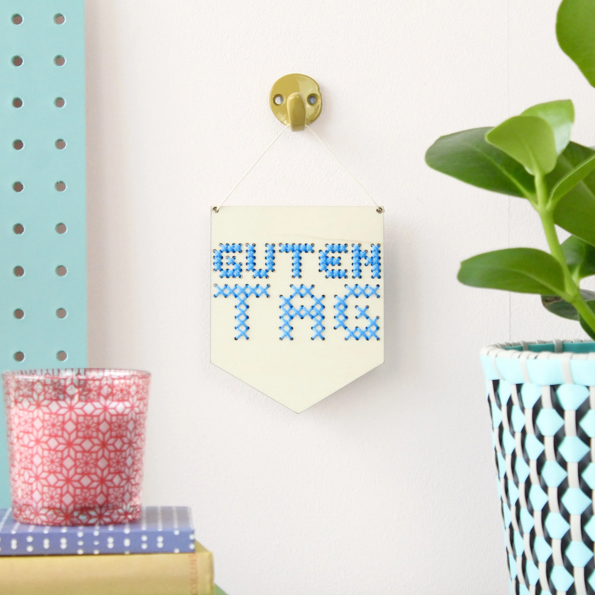 'Guten Tag' Mini Cross Stitch Embroidery Board Kit by Cotton Clara