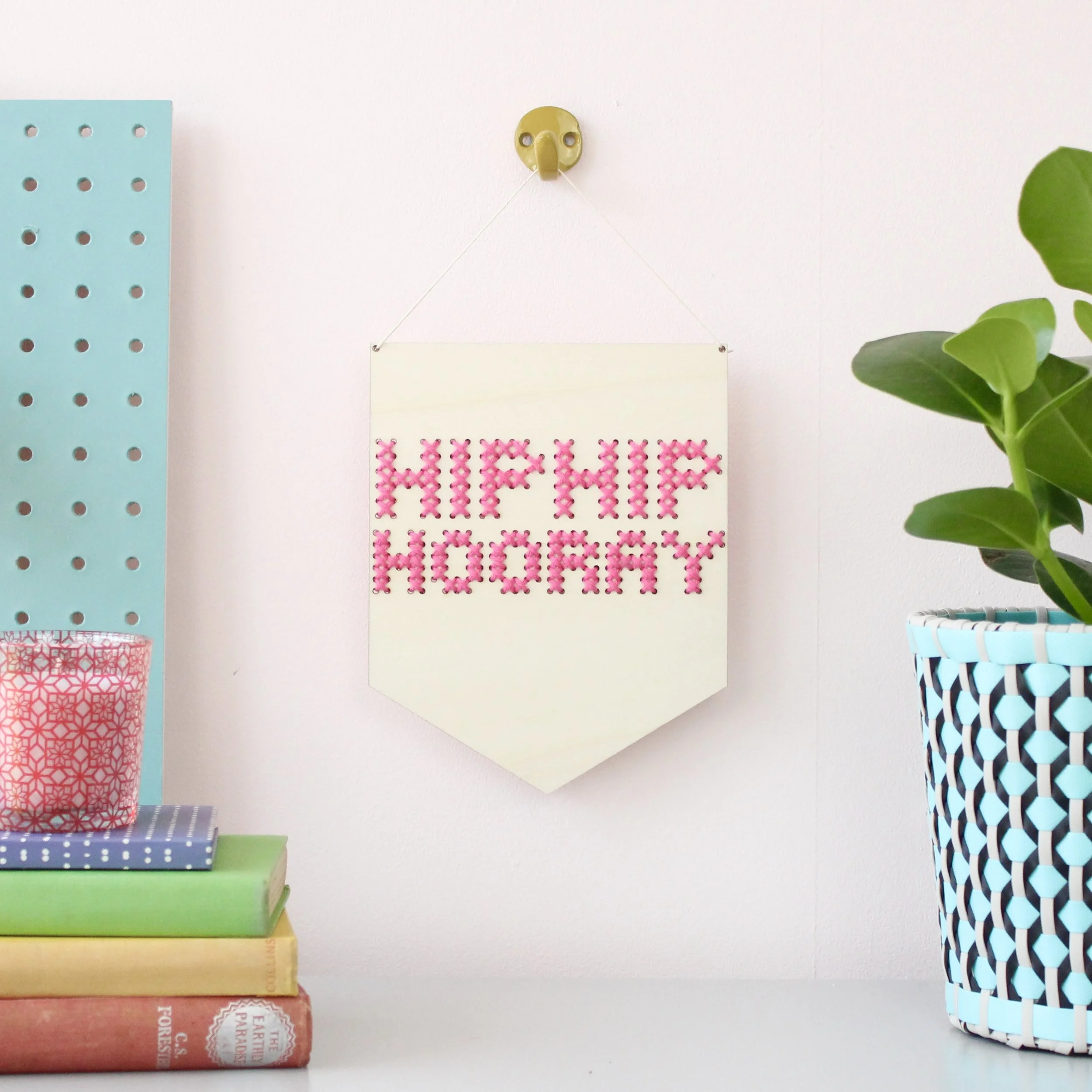 'Hip Hip Hooray' Large Cross Stitch Board Embroidery Kit by Cotton Clara