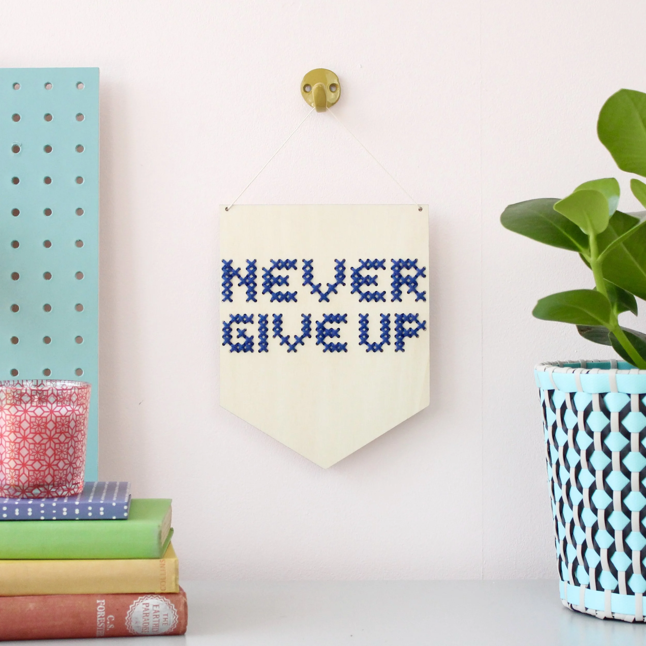 'Never Give Up' Large Cross Stitch Embroidery Board Kit by Cotton Clara