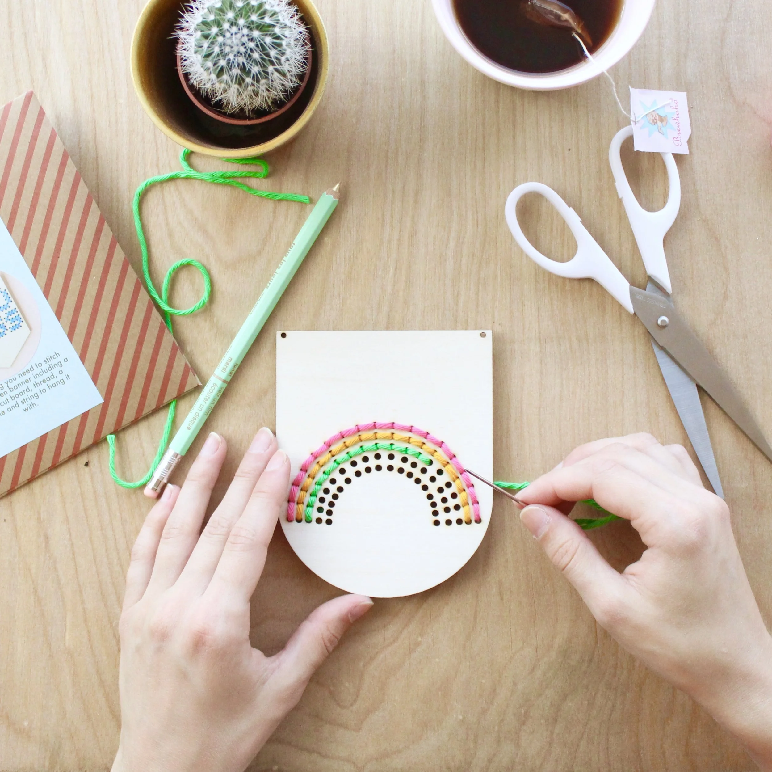 Small Natural Rainbow Banner Embroidery Board Kit by Cotton Clara