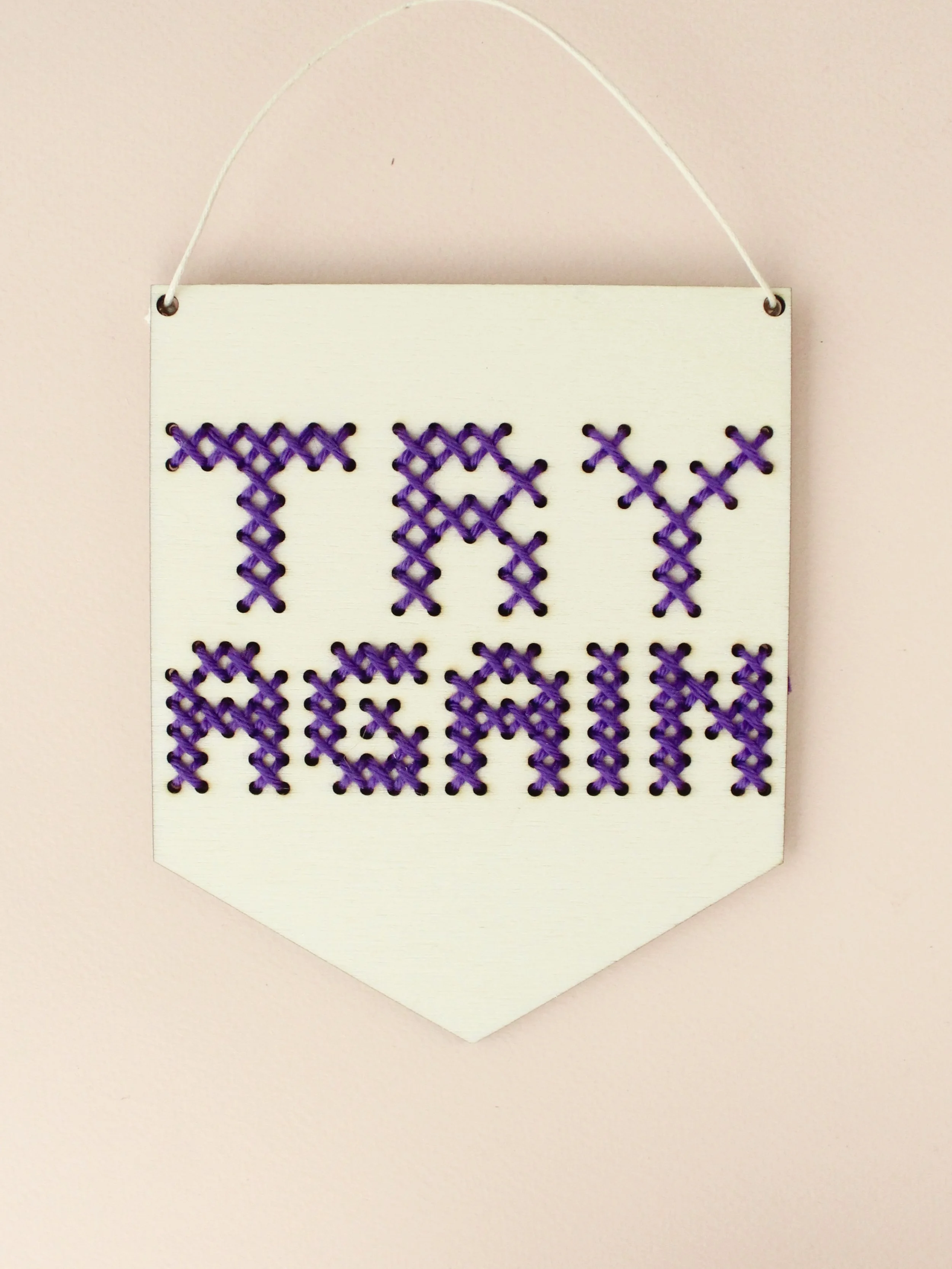 'Try Again' Mini Cross Stitch Embroidery Board Kit by Cotton Clara