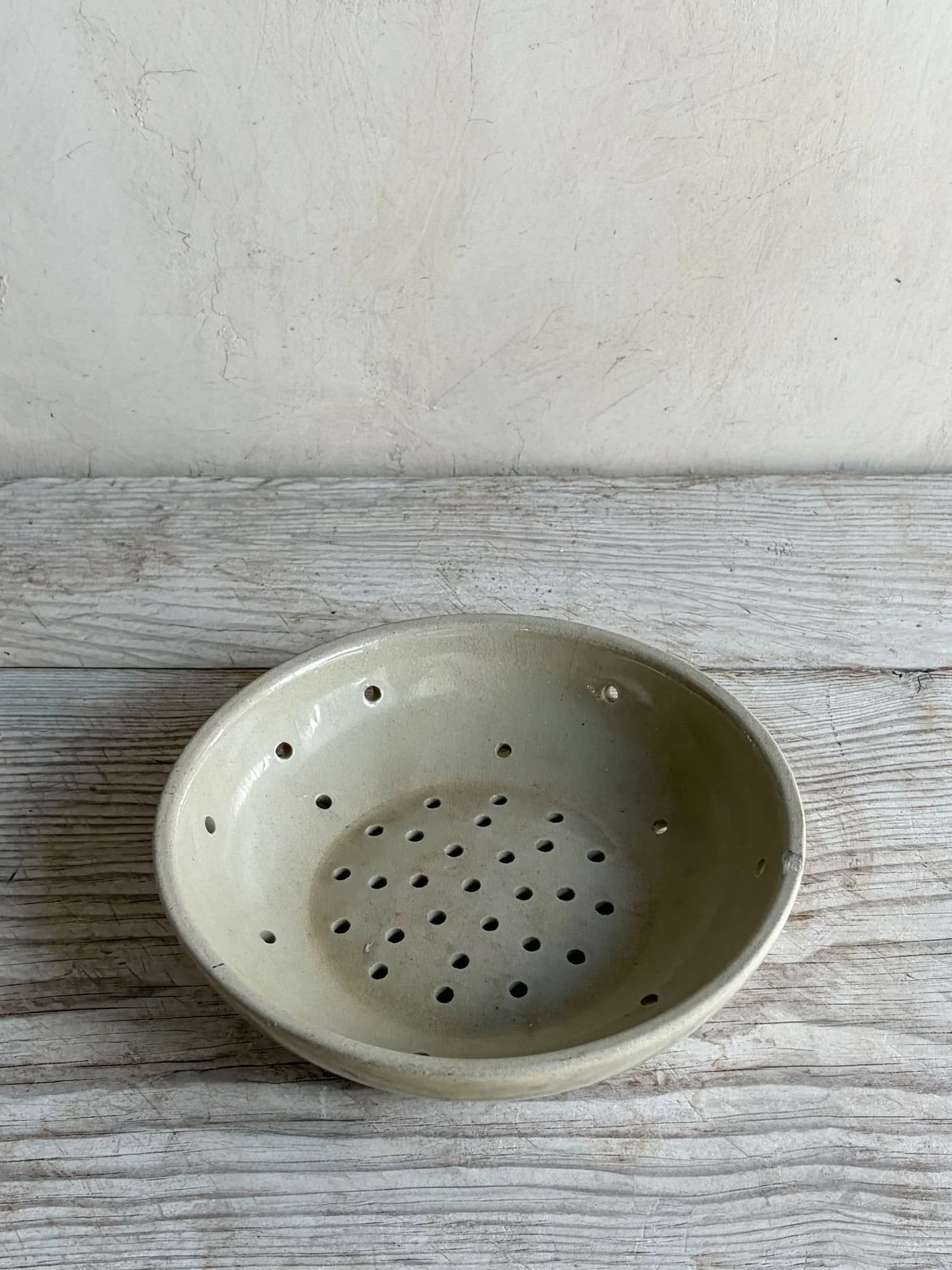Vintage French Stoneware Berry Strainer Bowl