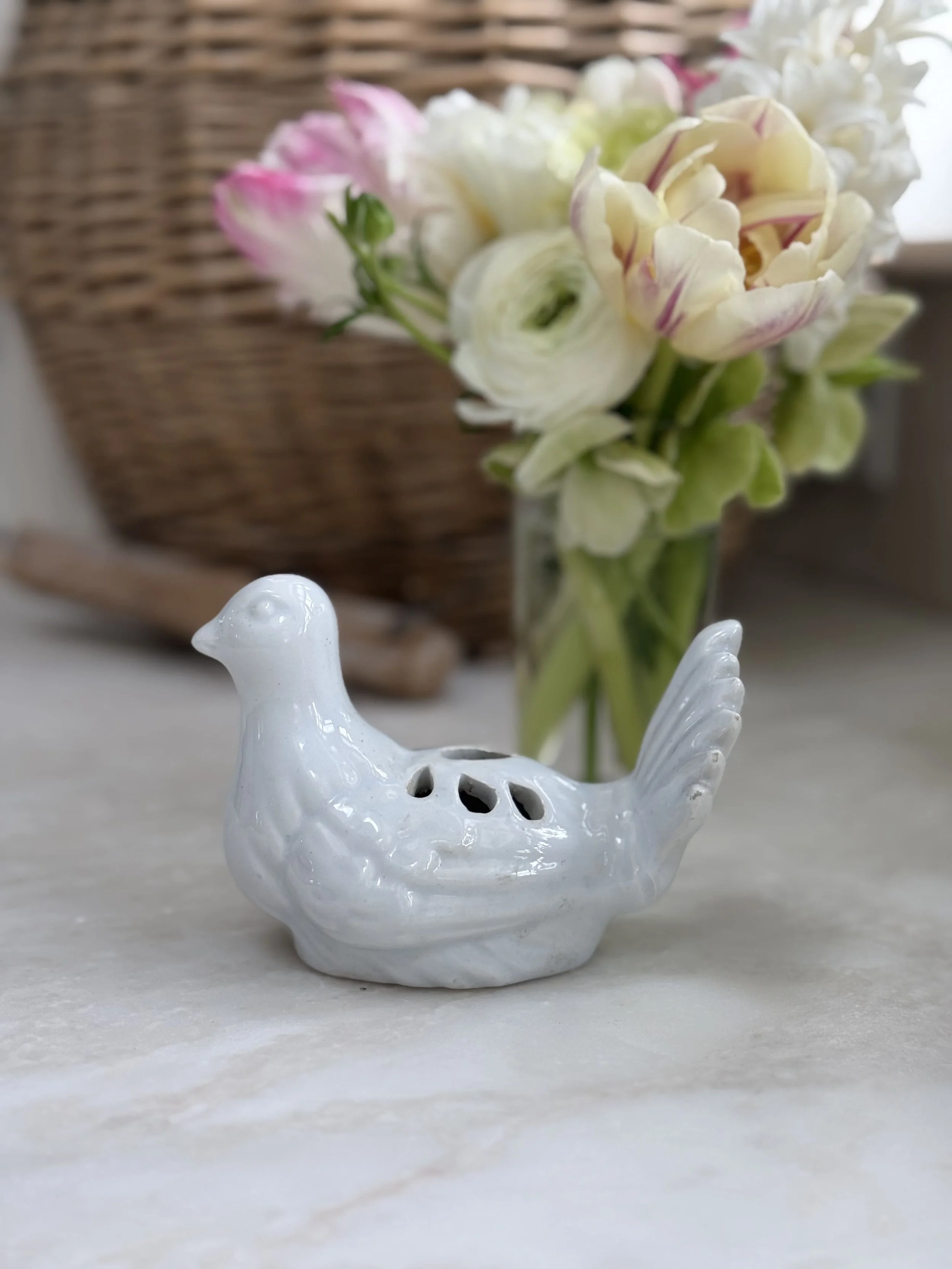 Vintage French Dove Flower Vase | Ceramic Bird Flower Frog France