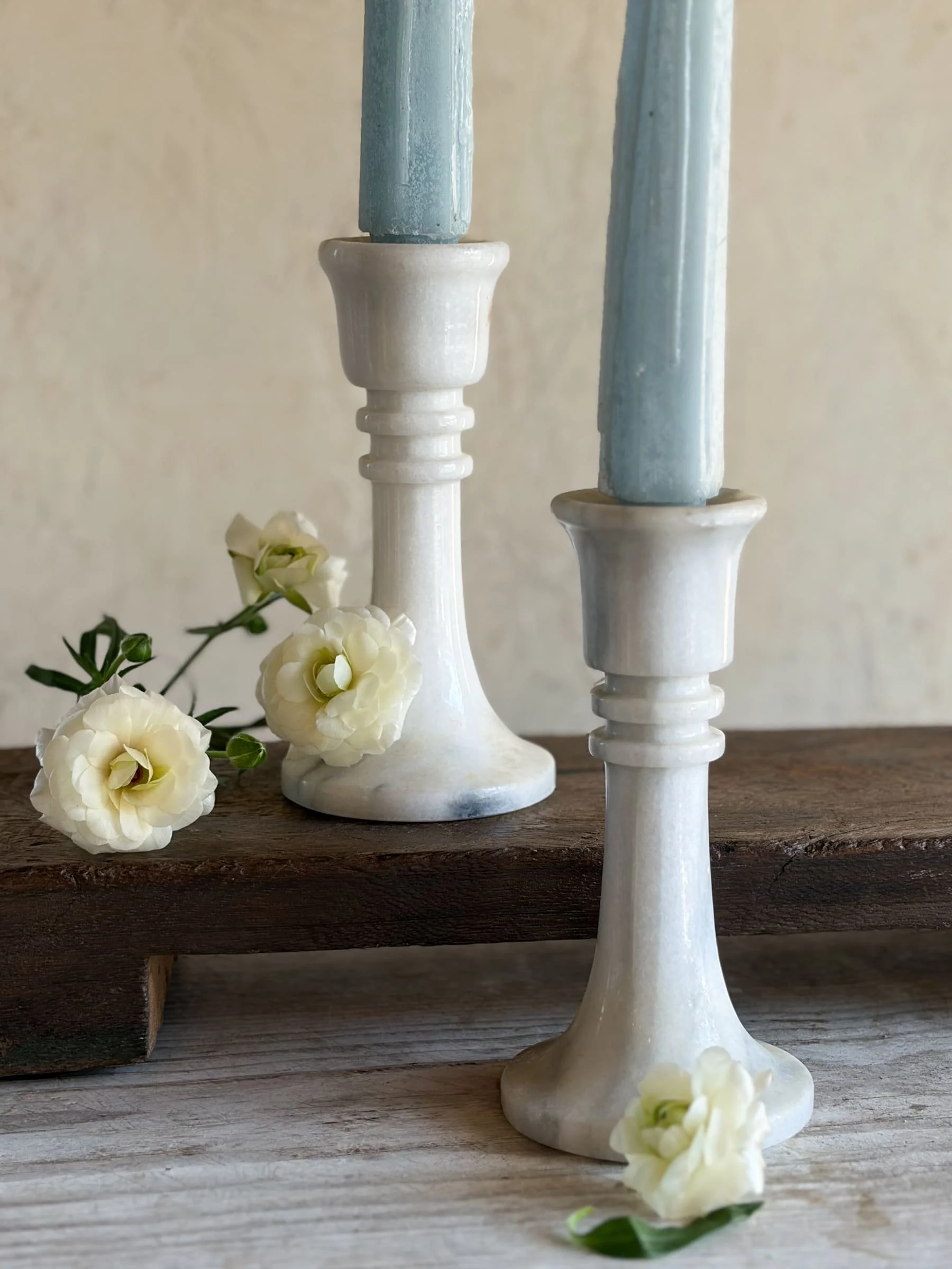 Vintage Marble Candle Holders Pair | Natural Marble Stone Candlesticks