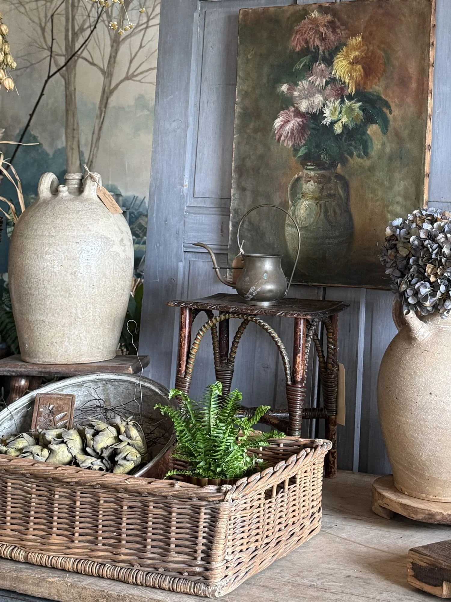 Vintage French Willow Divided Serving Basket | Bottle Holder Caddy