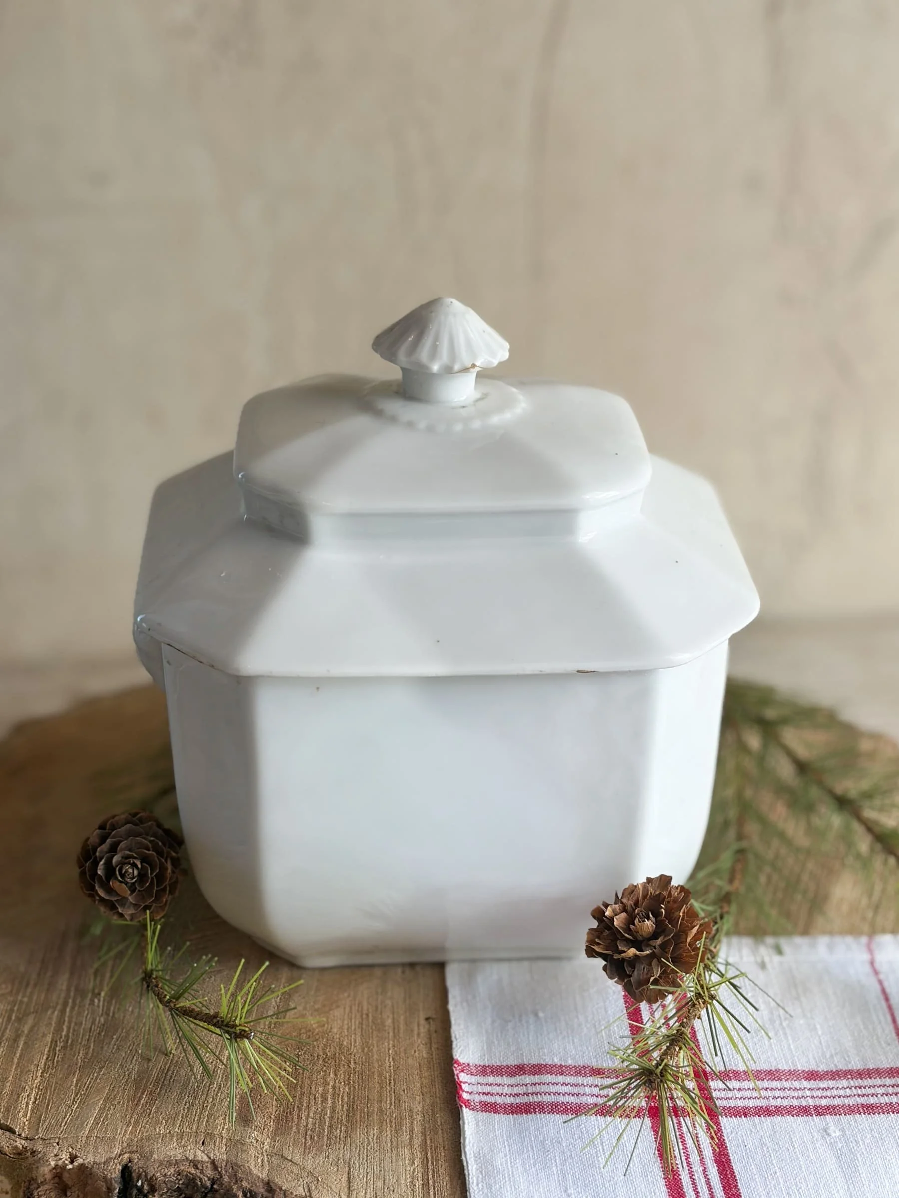 Antique Vieux Paris Porcelain Covered Sugar Dish with Mascaron Face Handles
