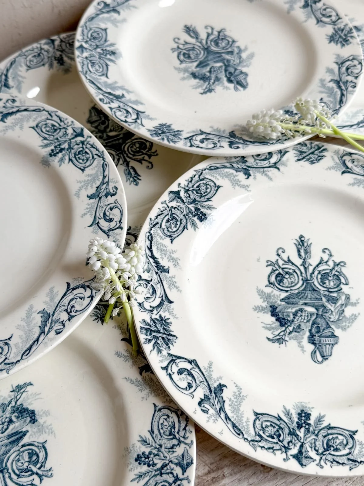 Antique French Ironstone Terre de Fer Dinner Plate - Blue Rococo Pattern | K. G. Luneville