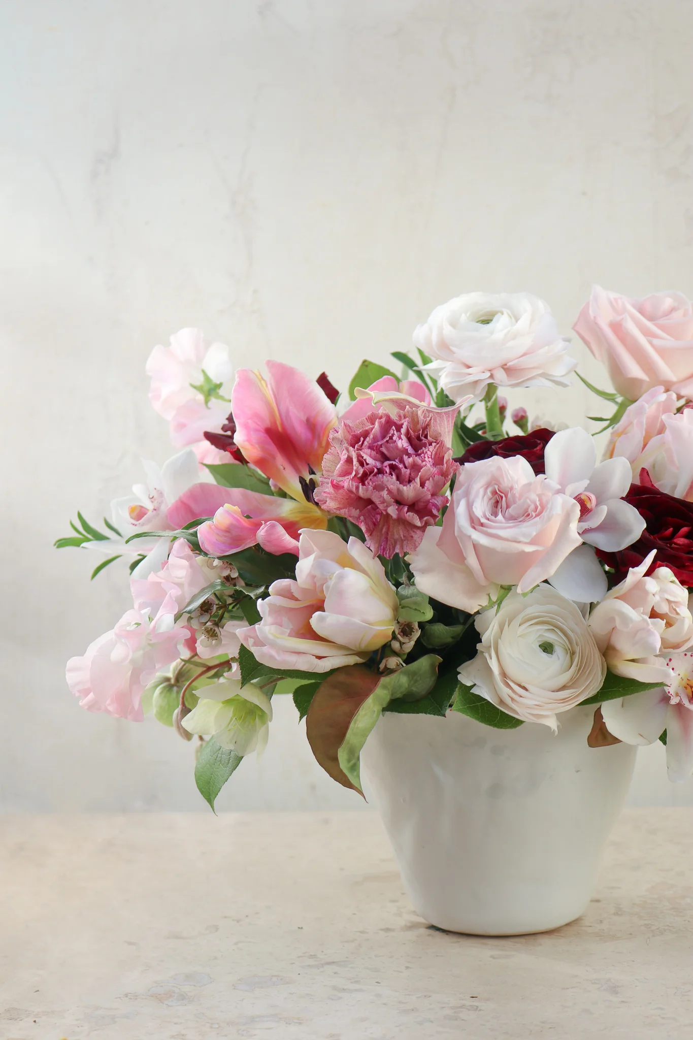 flower arrangement pink roses tulips carnations ranunculus orchid calla lily flower delivery andover ma