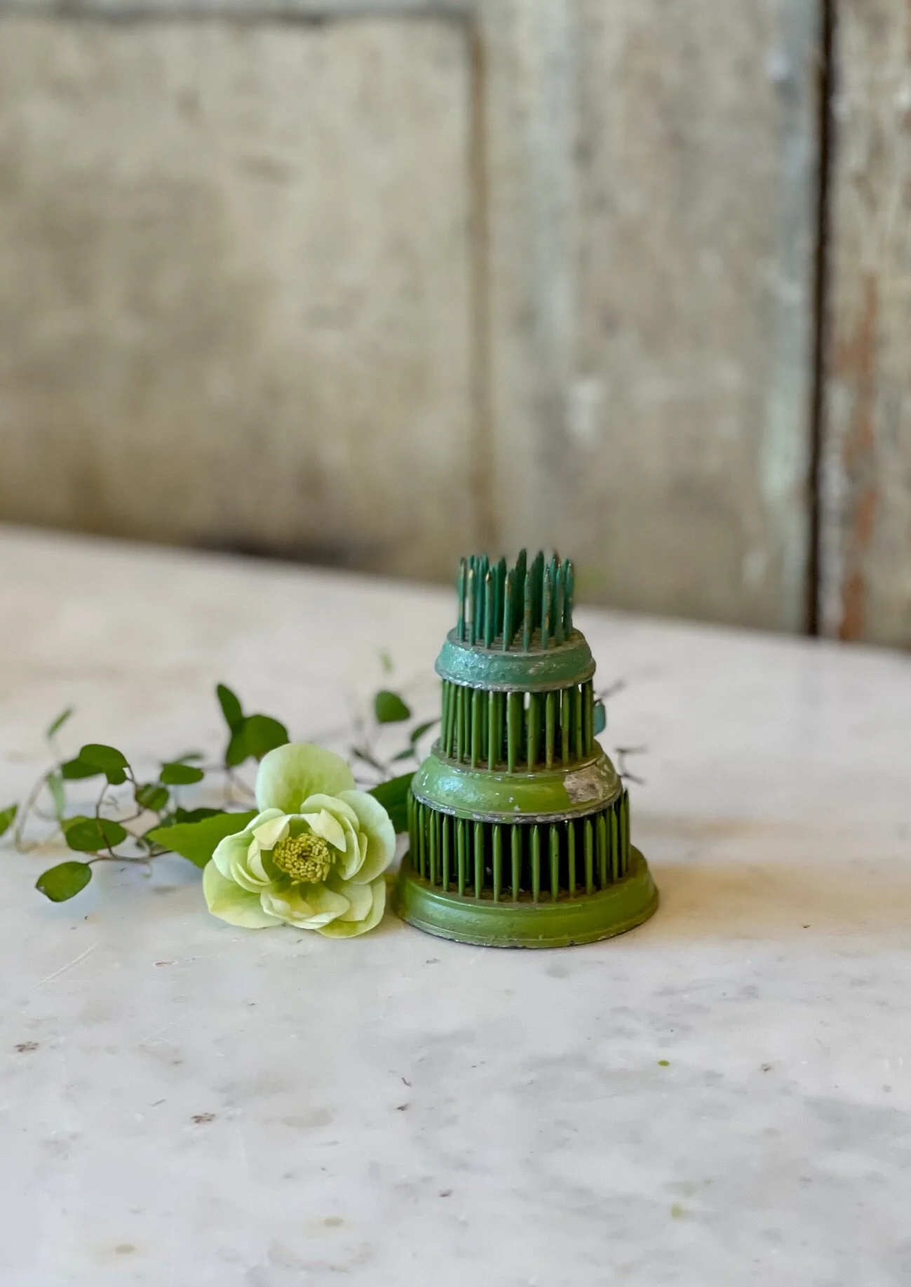 Vintage Flower Frog with Spikes Green Pin Floral Arranging Frog