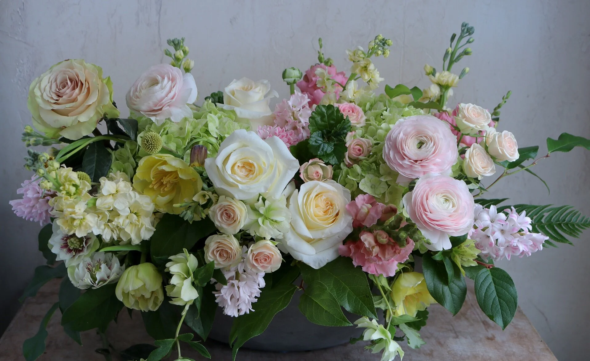 spring floral arrangement pink yellow table centerpiece