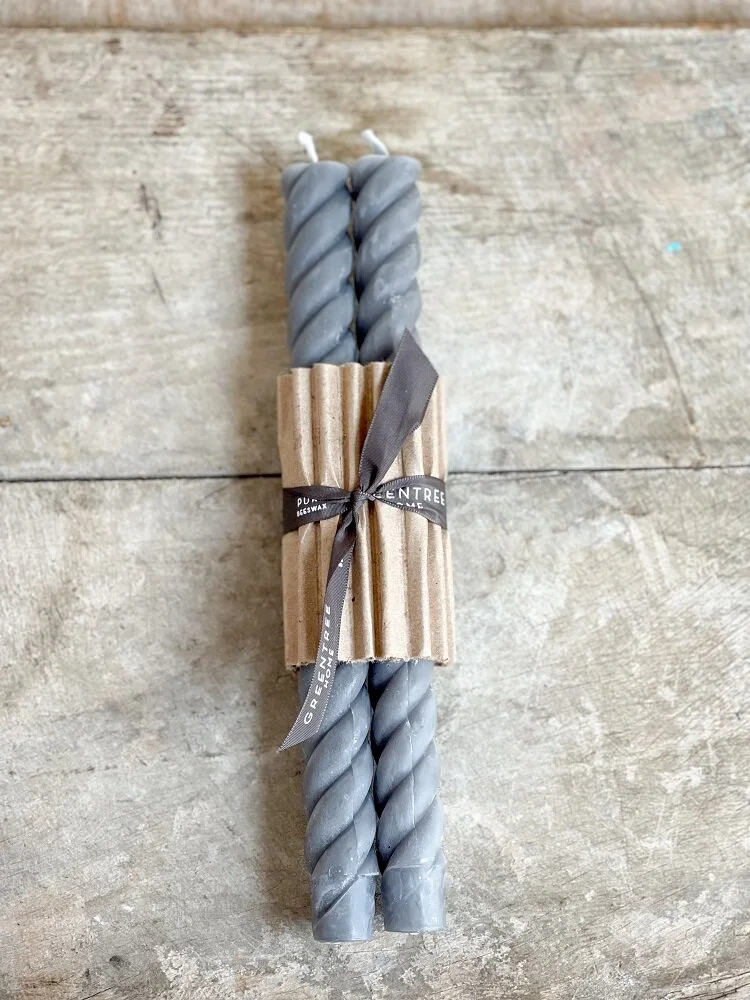 Beeswax Taper Candles Twisted Rope Design Cool Blue and Gray