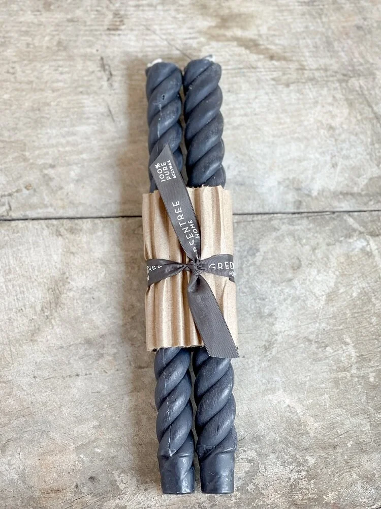 Beeswax Taper Candles Twisted Rope Design Cool Blue and Gray