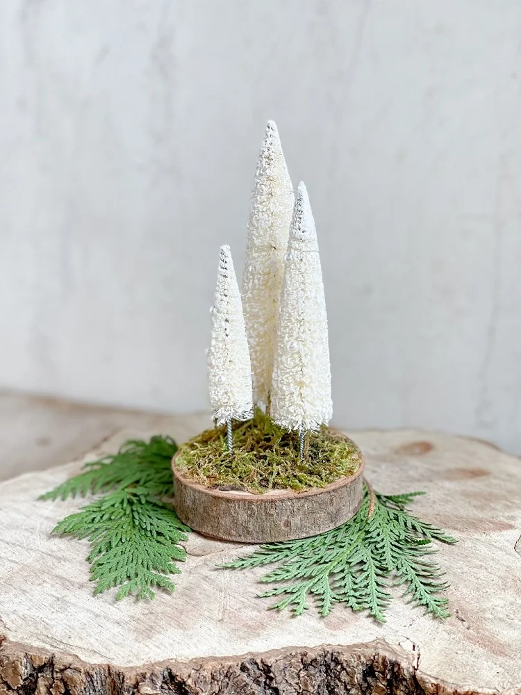 holiday decorations bottle brush trees with pearls on stand chrismas figurine decorations