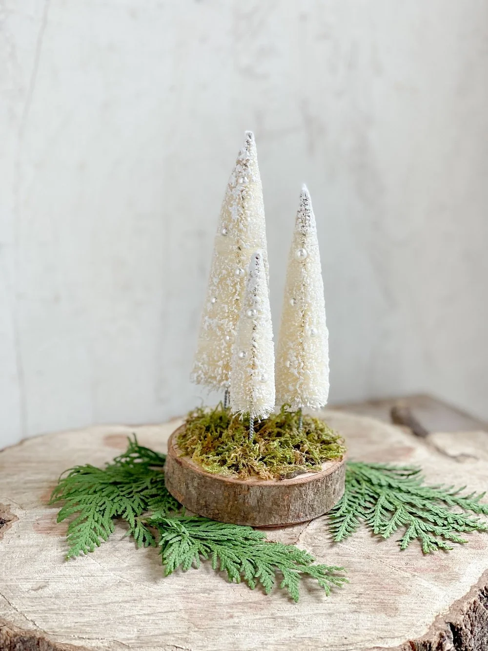 holiday decorations bottle brush trees with pearls on stand chrismas figurine decorations