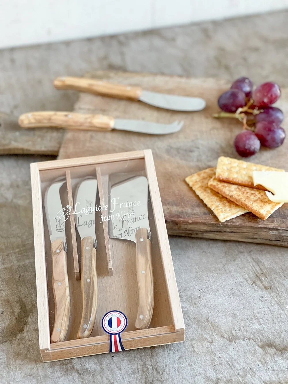 Laguiole Charcuterie Cheese Knife Cutlery Set with Olive Wood Handles