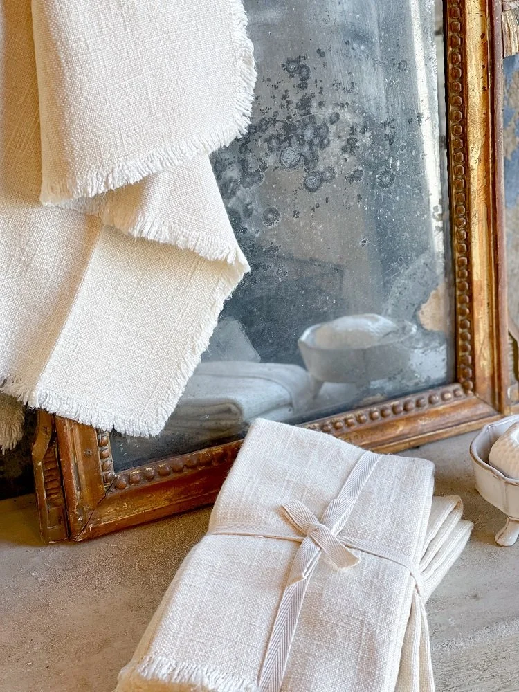 Fringed Linen Cloth Napkins Set of 4