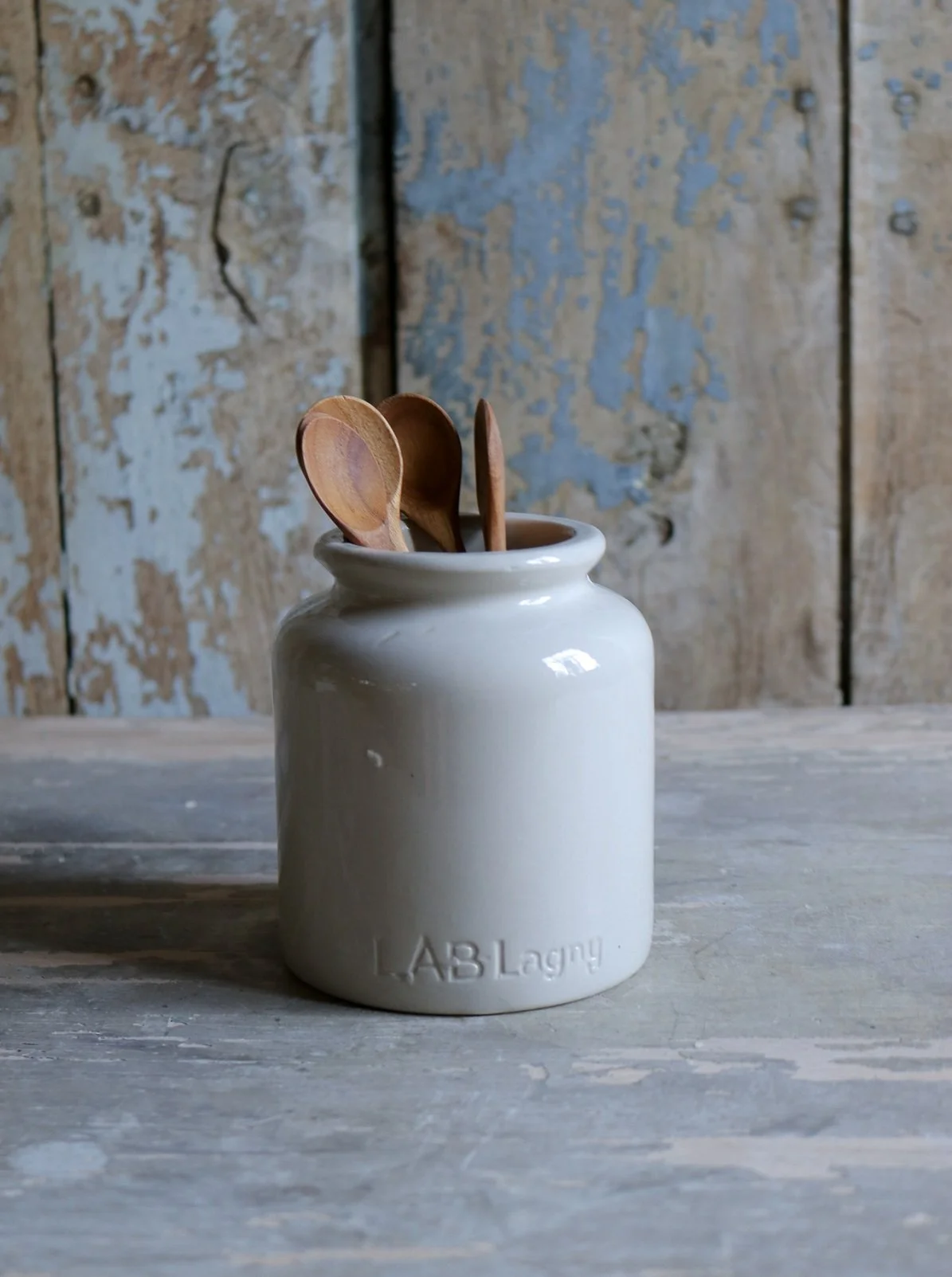 French antique stoneware mustard jar crock made in France by Lagny