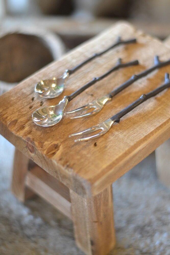 10708 Purpledip Mother of Pearl Patterned Wooden Serving Spoon & Fork Cutlery Set 