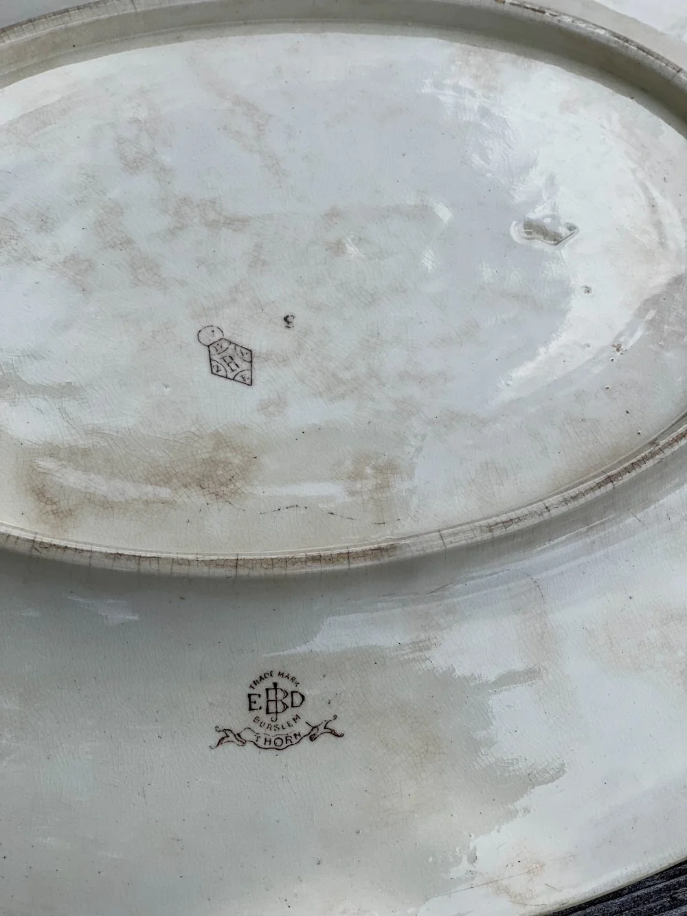 brown transferware oval platter flowers blossom branches burslam england