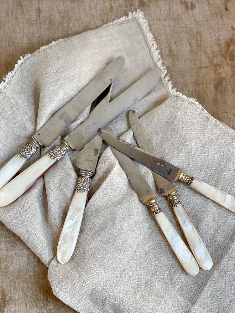 Vintage Paris Mother of Pearl and Silver French Fruit and Spreader Knives