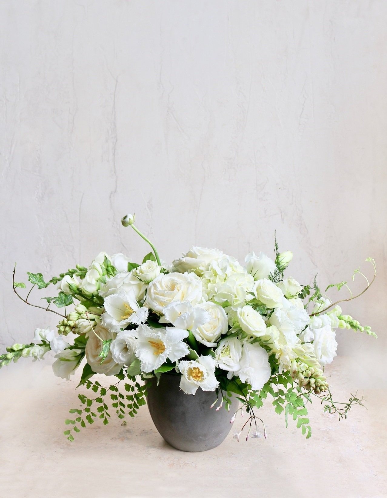 White and Green Fresh Floral Vase