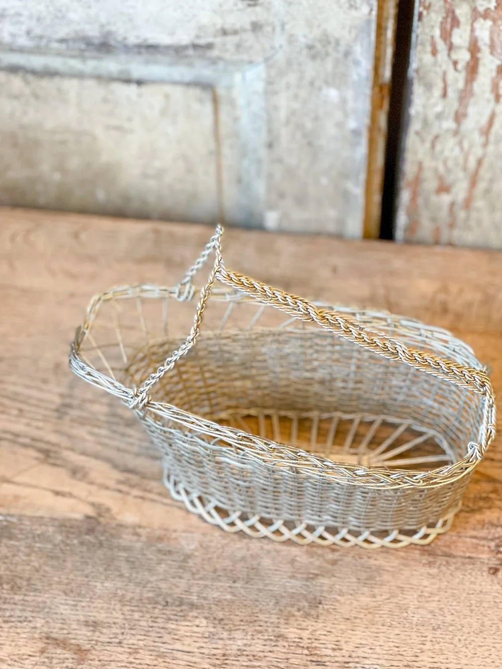 Vintage French Wire Wine Bottle Holder Basket