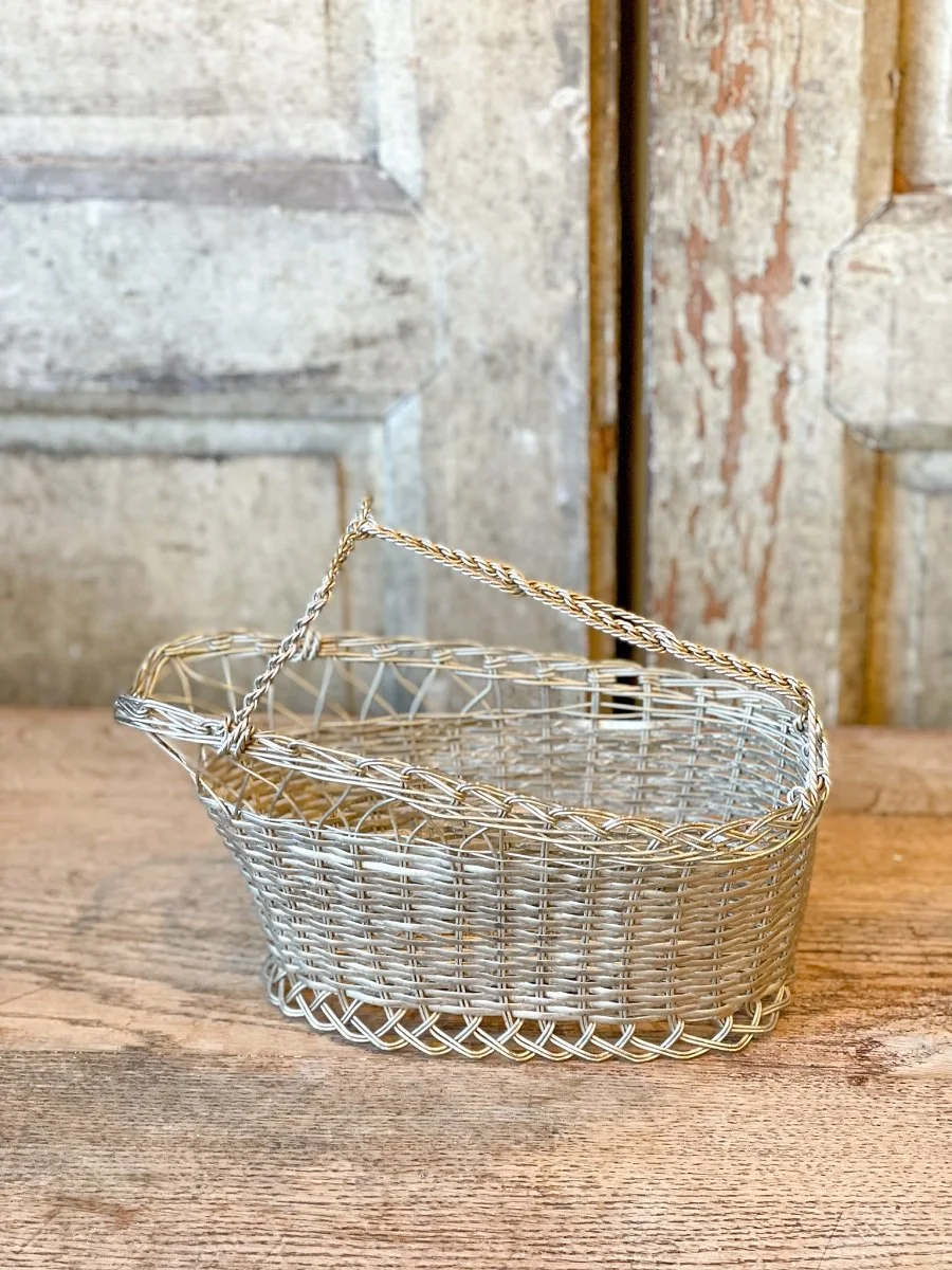 Vintage French Wire Wine Bottle Holder Basket
