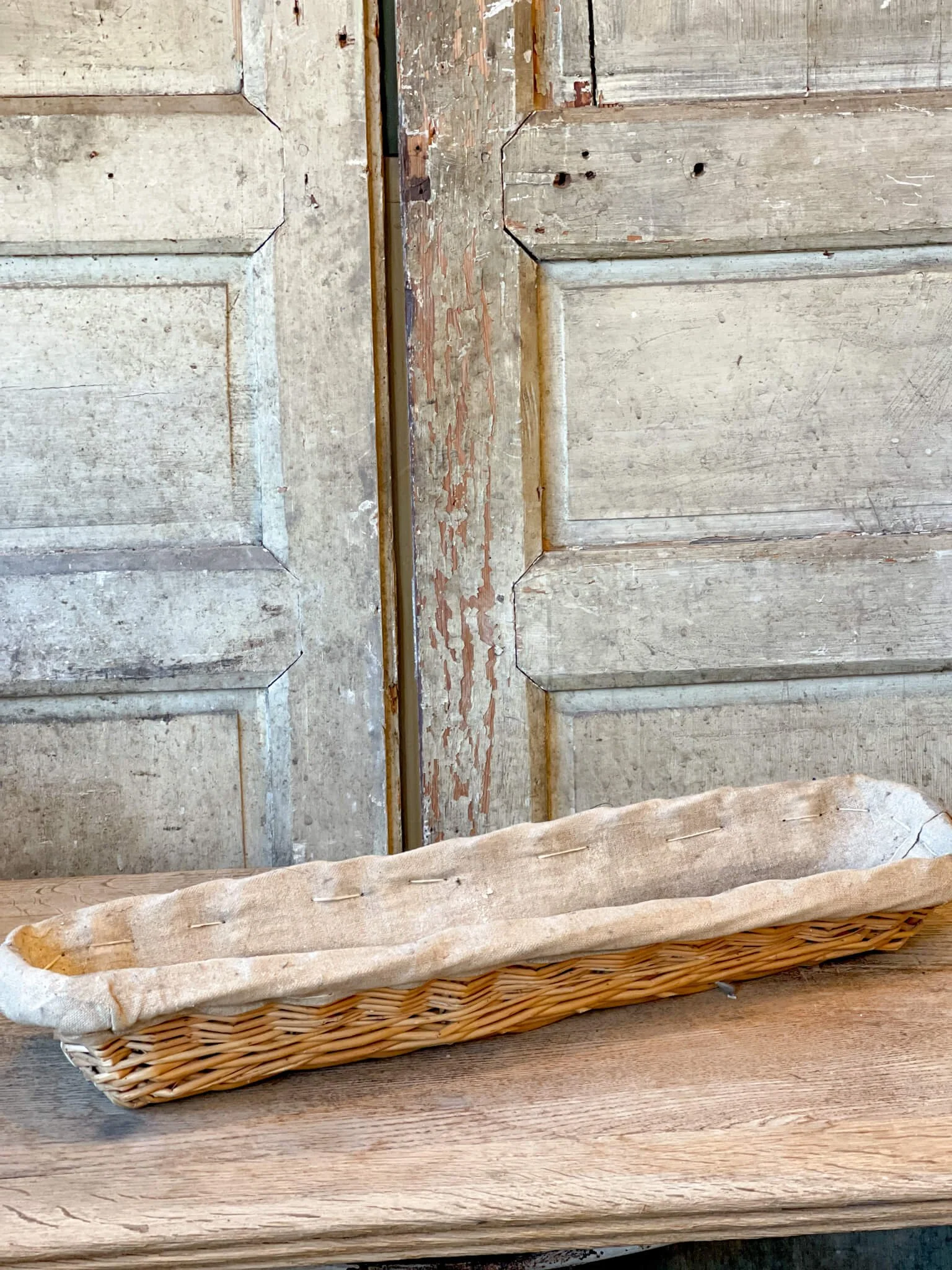 vintage french wicker bread basket linen lining long oval baguette baskets