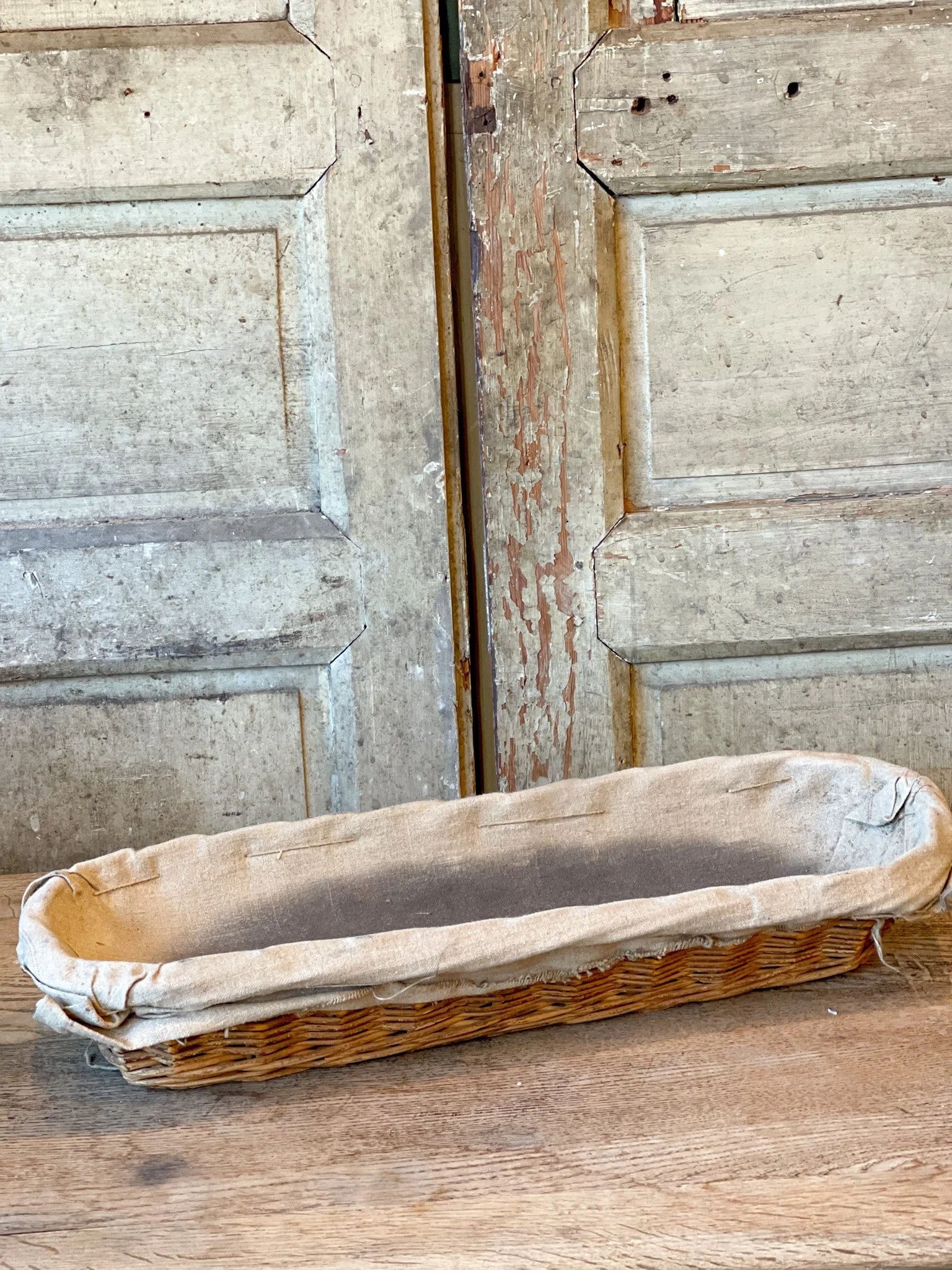 vintage french wicker bread basket linen lining long oval baguette baskets