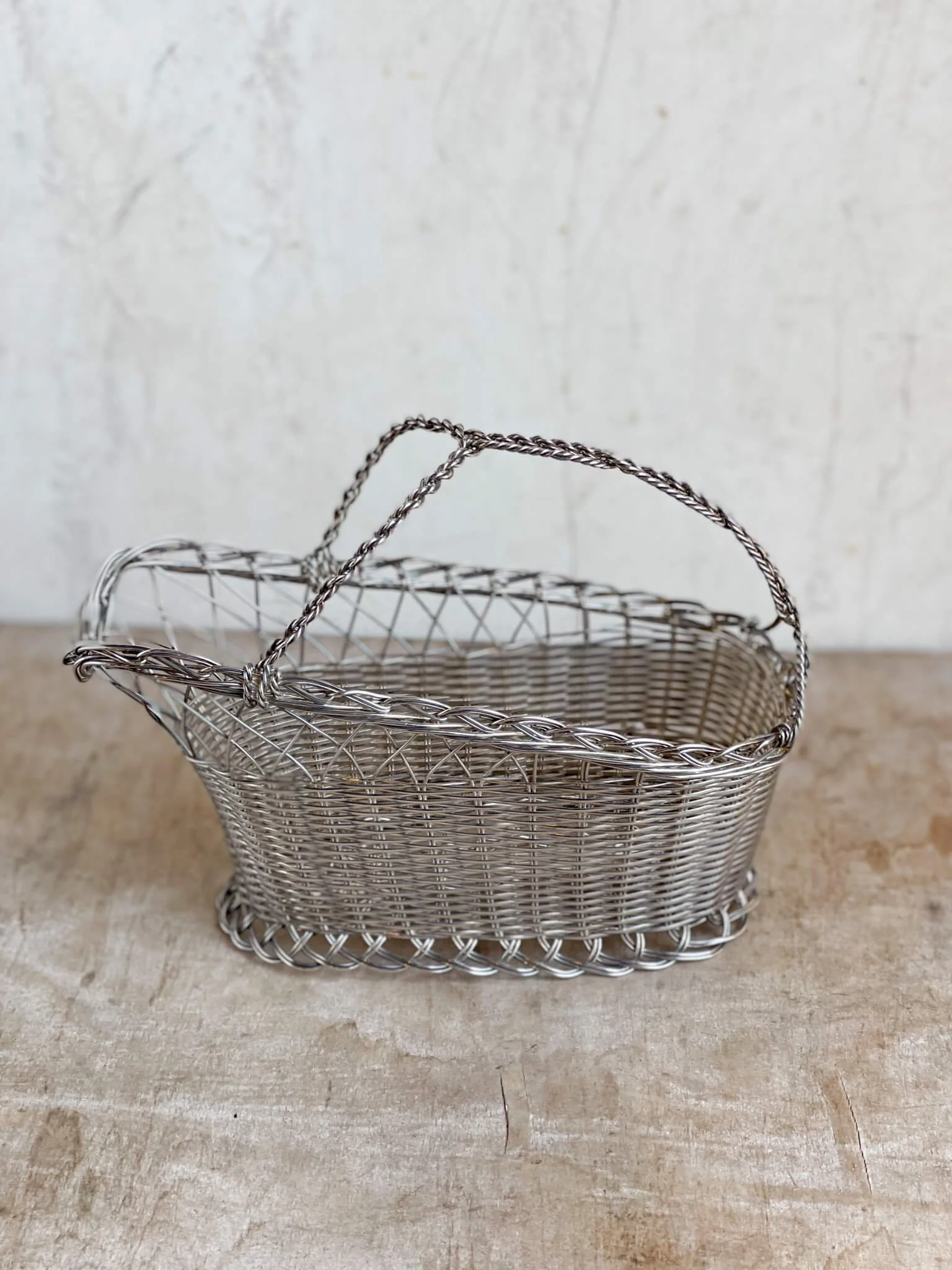 Vintage French Wire Wine Bottle Holder Basket