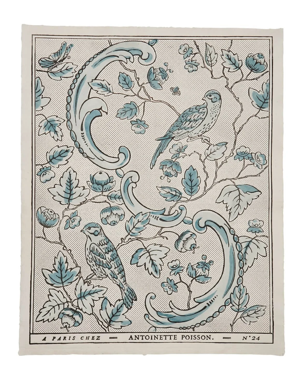 Antoinette Poisson French Domino Paper - 24A Oiseaux et Feuillage  